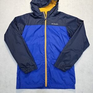 Columbia Boys Raincoat Navy Blue, Royal Blue & Yellow Zip Size XL